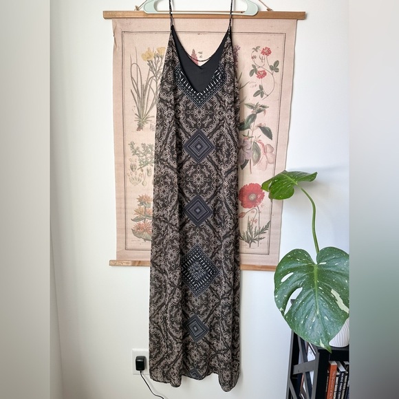 ASTR Sleeveless Leopard Boho Sheath Geometric Maxi Dress Brown Black Large - Picture 5 of 12